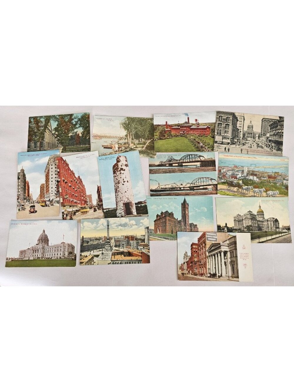 14 Minn Ind Buildings Scenery Postcards Lithograph c.1910s- 20s color Unused Min